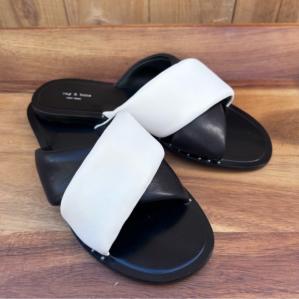 NEW Rag & Bone Keaton Slide Napa Leather White Black Sandals | Size 37 / 7